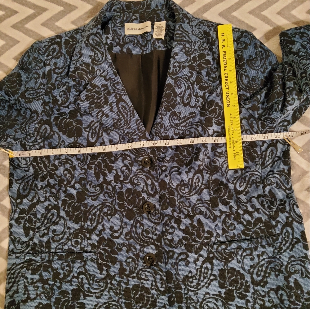 Alfred Dunner Blue/Black Floral Brocade Long Sleeve Blazer/Jacket Size 16 - Picture 5 of 10